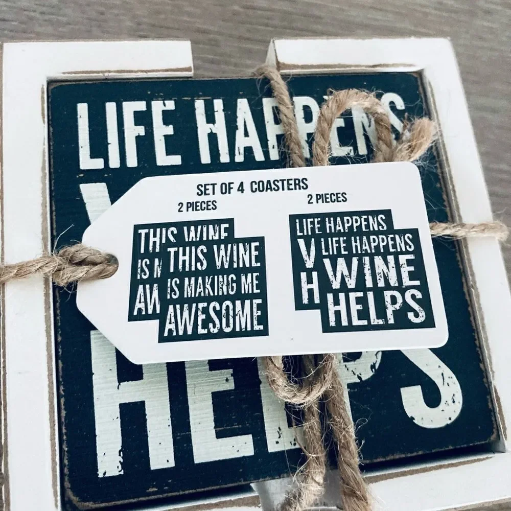 NWT 4-pc Rustic Wine Lover Coasters Set